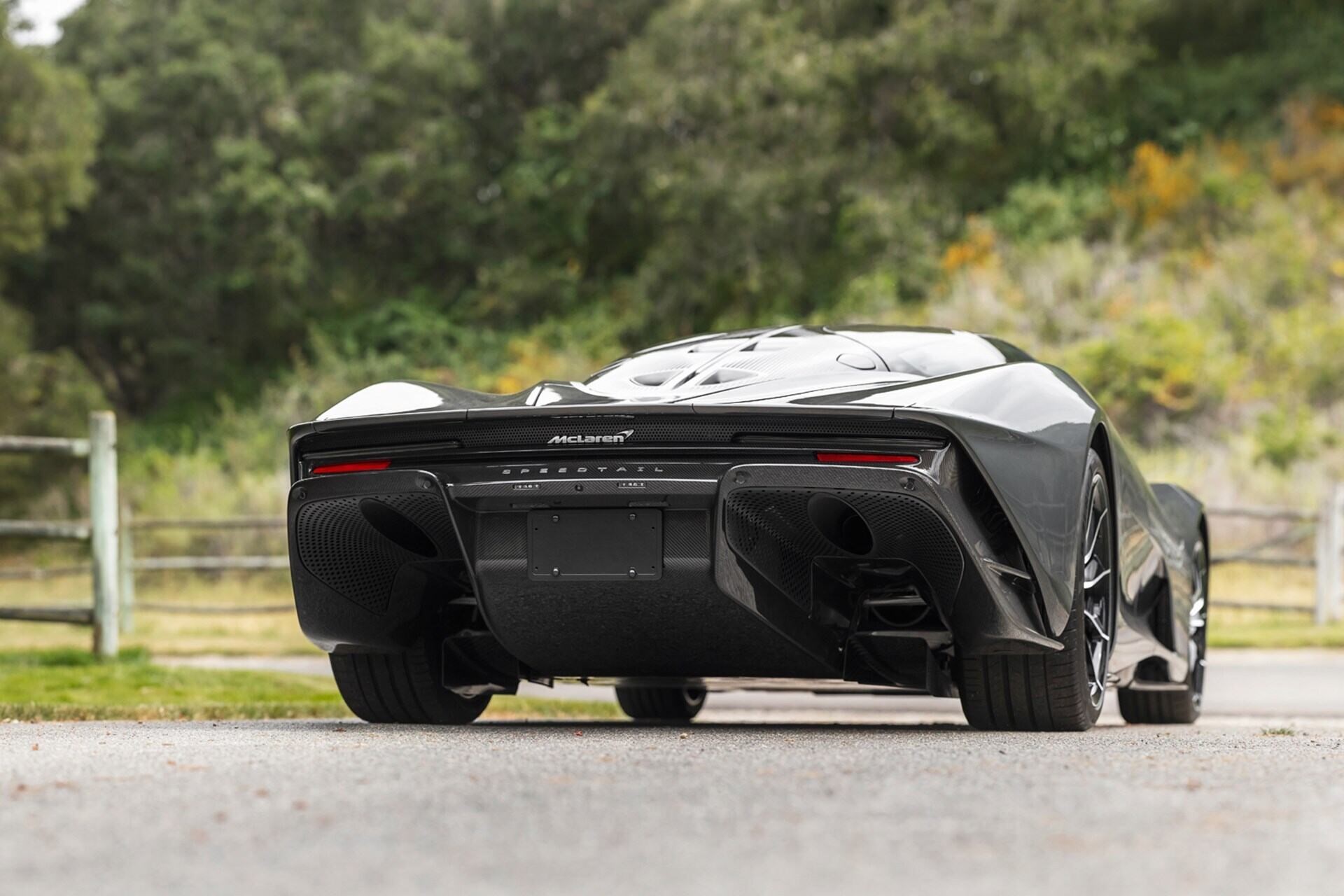 Rear-angled view of a 2020 Grey McLaren Speedtail.