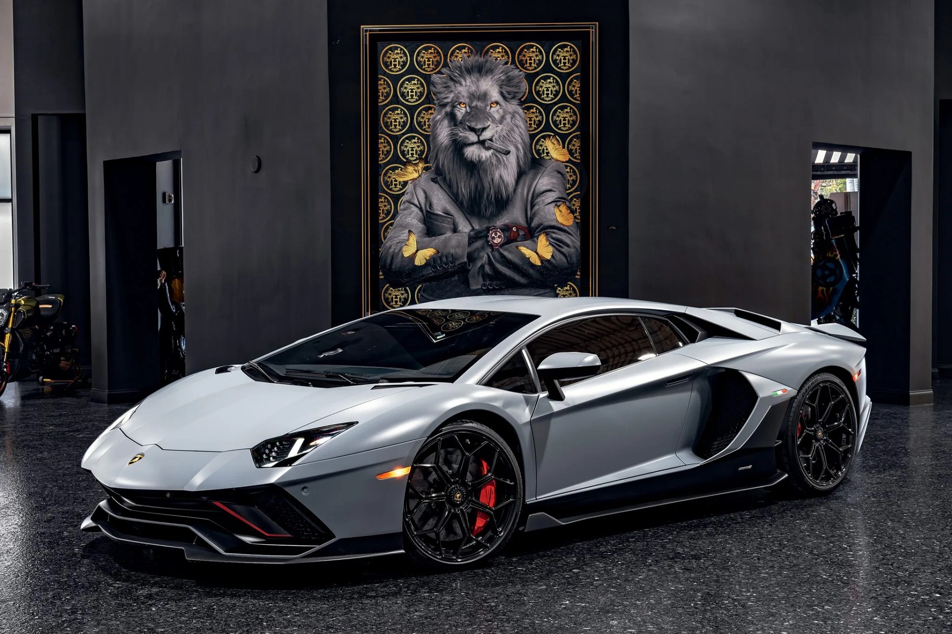 front-angled-view of a grey 2022 Lamborghini Aventador LP780-4 Ultimae