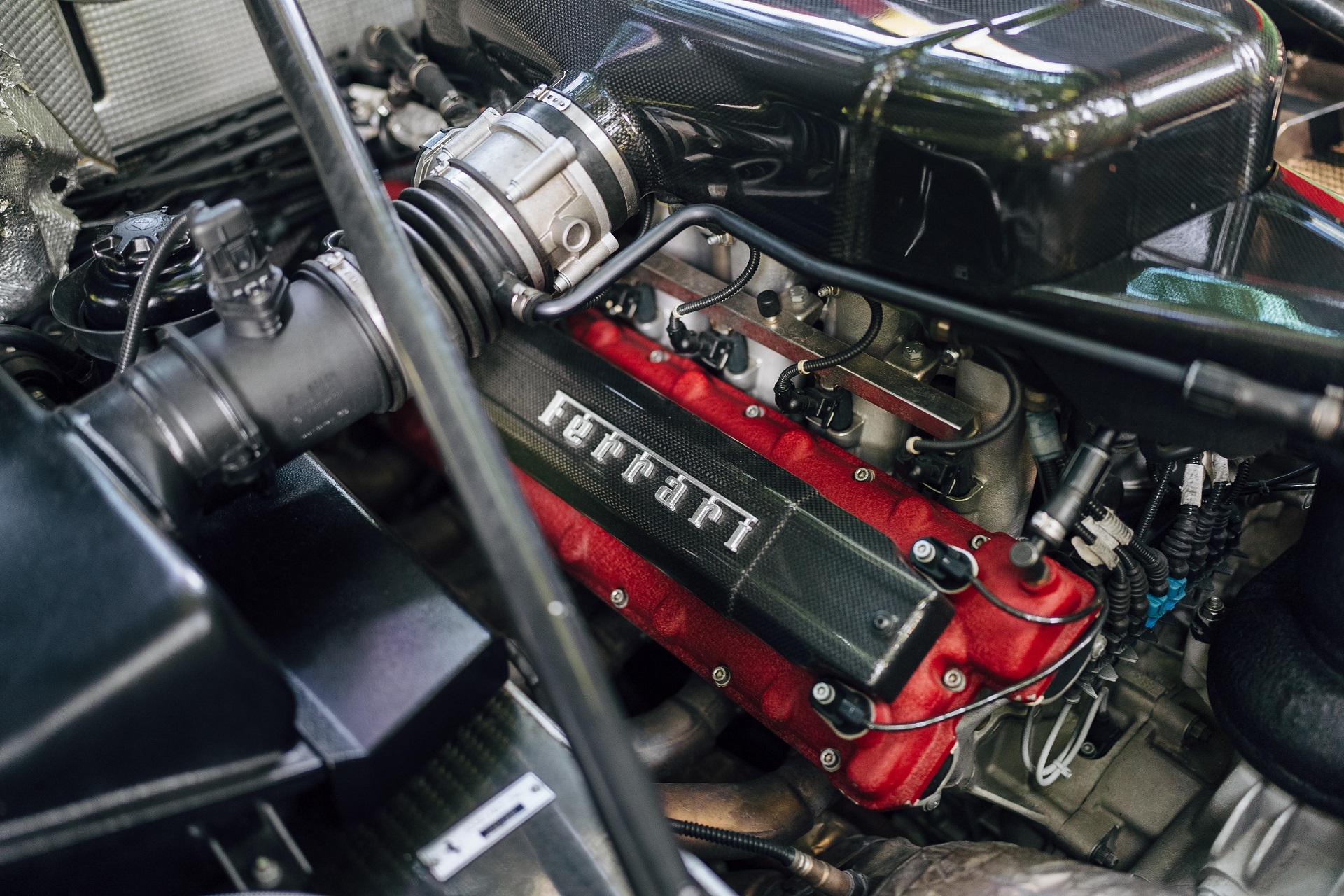 Another look at the engine of the red 2003 Ferrari Enzo