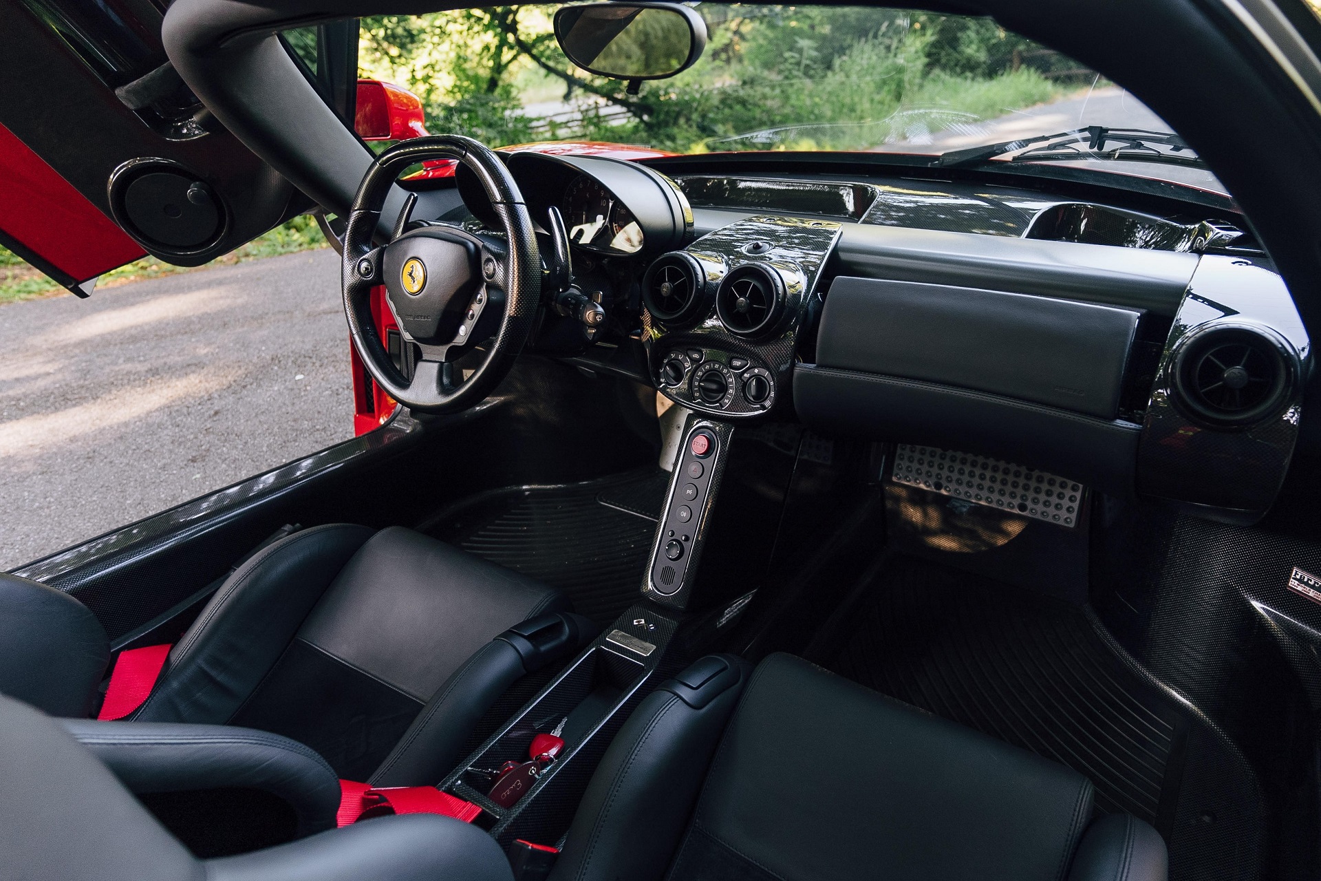 Interior view of the red 2003 Ferrari Enzo