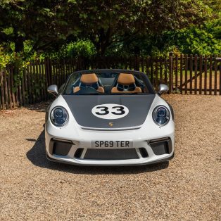 Frontal view of a 2019 Porsche 911 Speedster with Heritage Design Package.