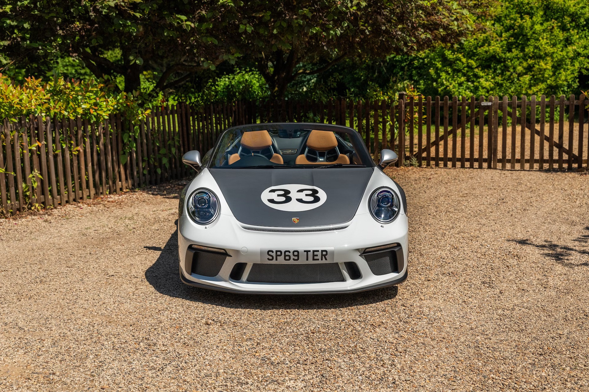 Frontal view of a 2019 Porsche 911 Speedster with Heritage Design Package.