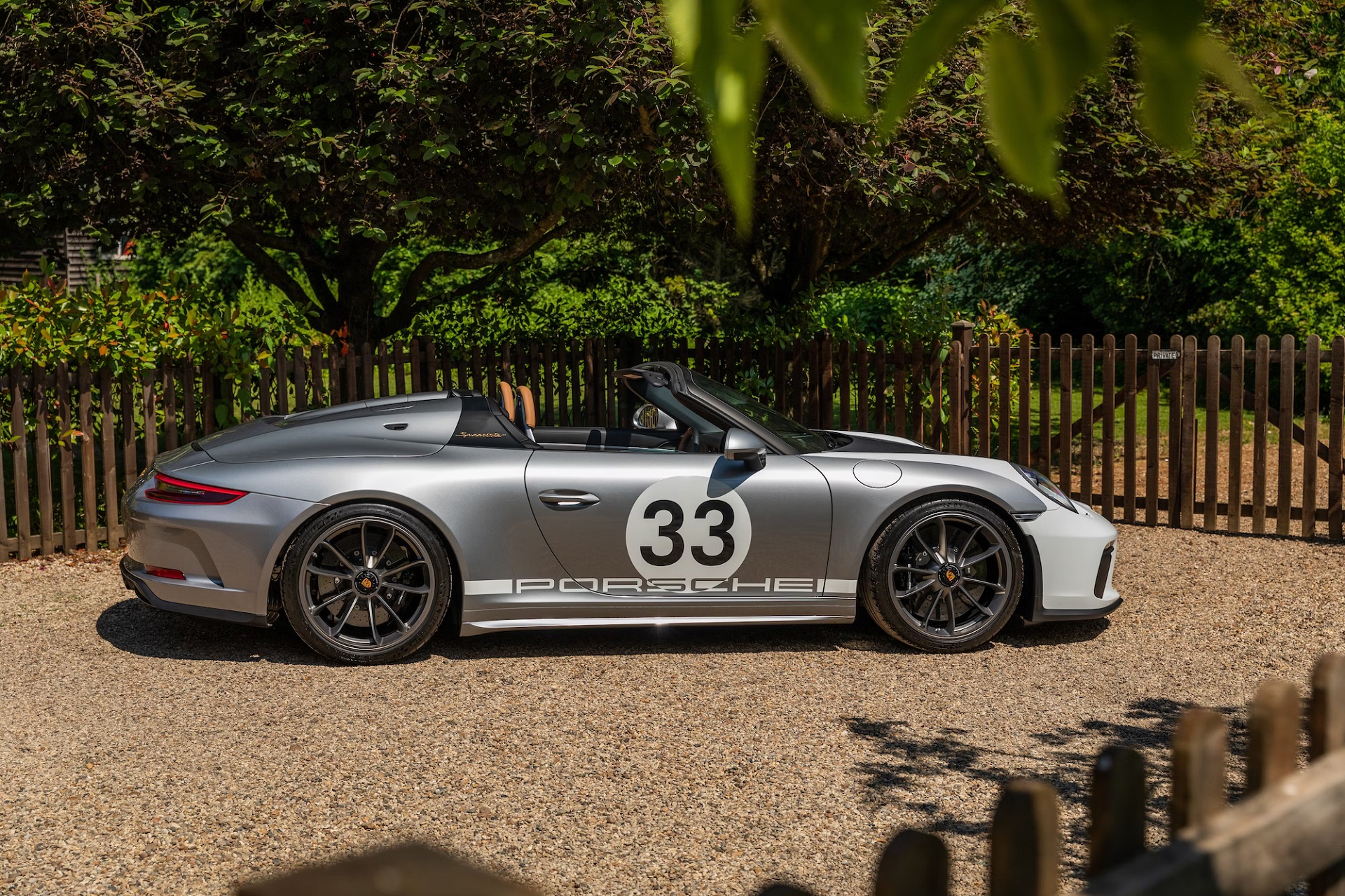 side profile of a 2019 Porsche 911 Speedster with Heritage Design Package