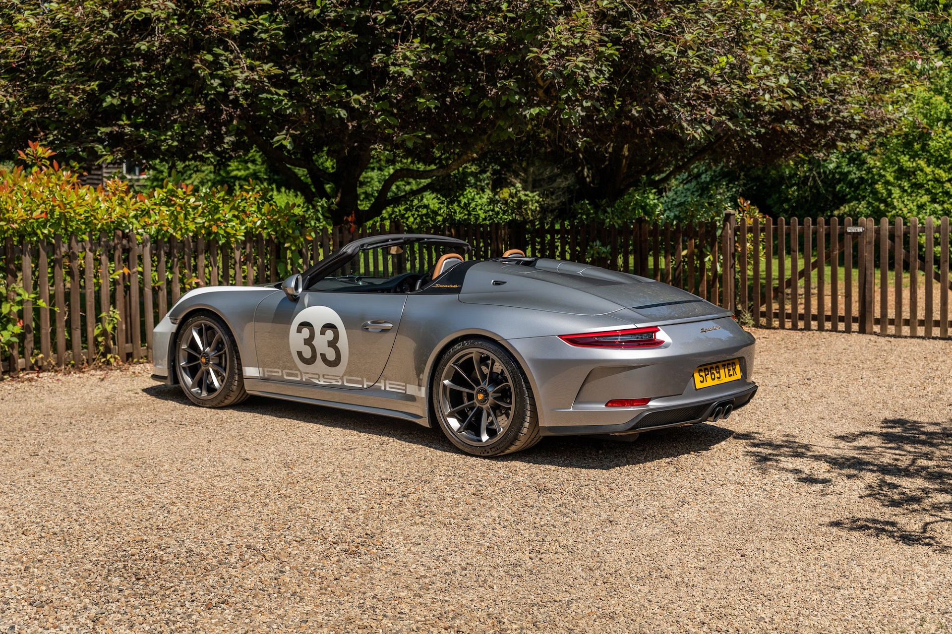 rear-angled view of a 2019 Porsche 911 Speedster with Heritage Design Package