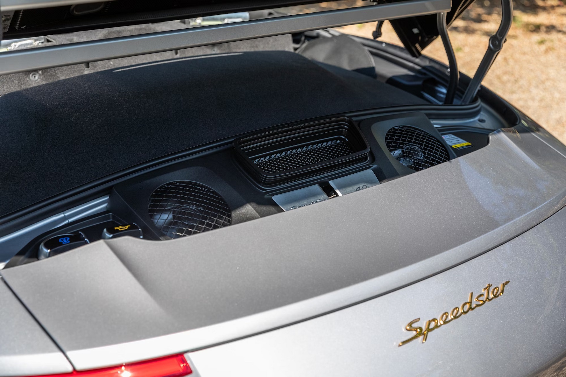 Engine bay of a 2019 Porsche 911 Speedster with Heritage Design Package