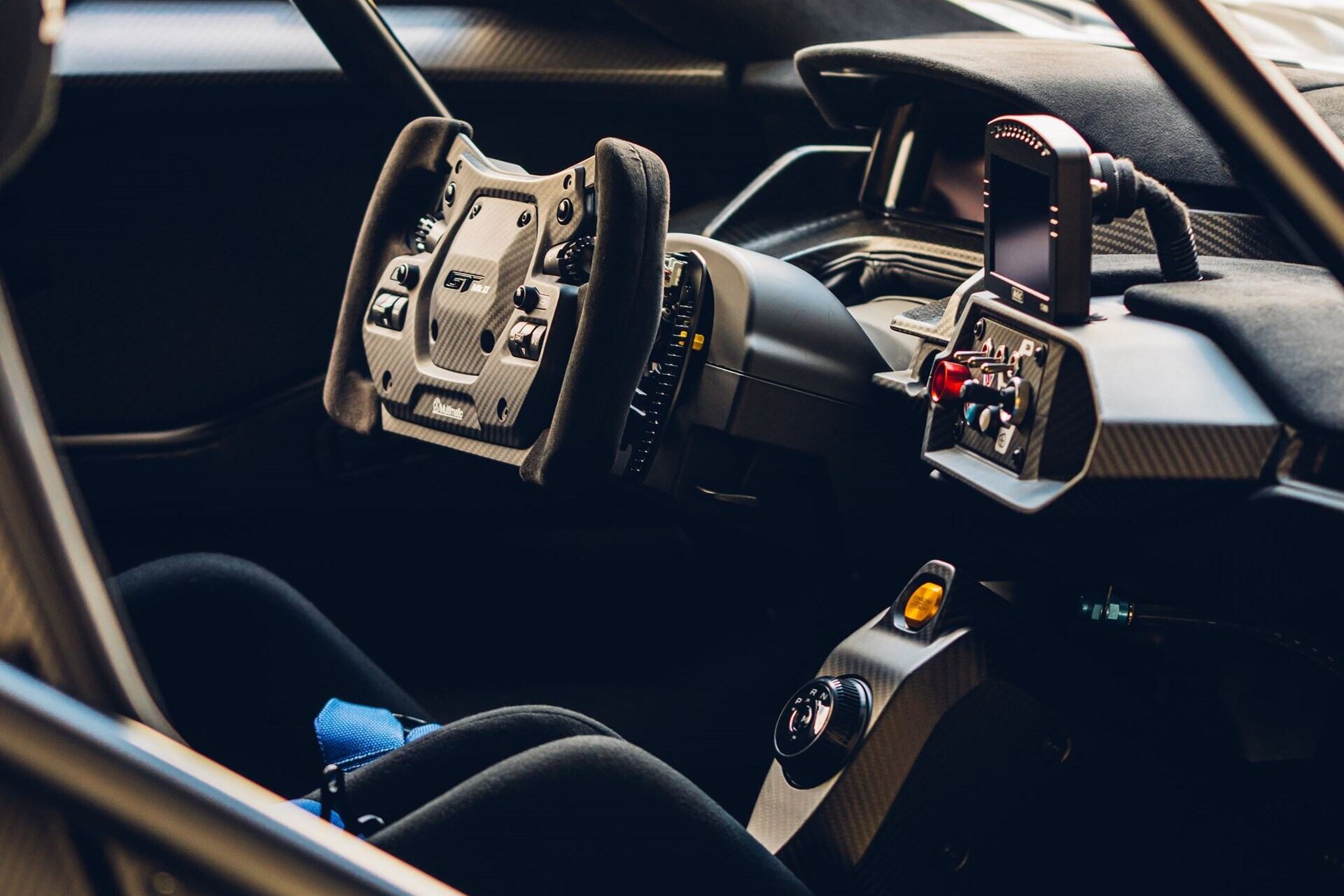 Interior of a blue 2020 Ford GT MK II track-only supercar