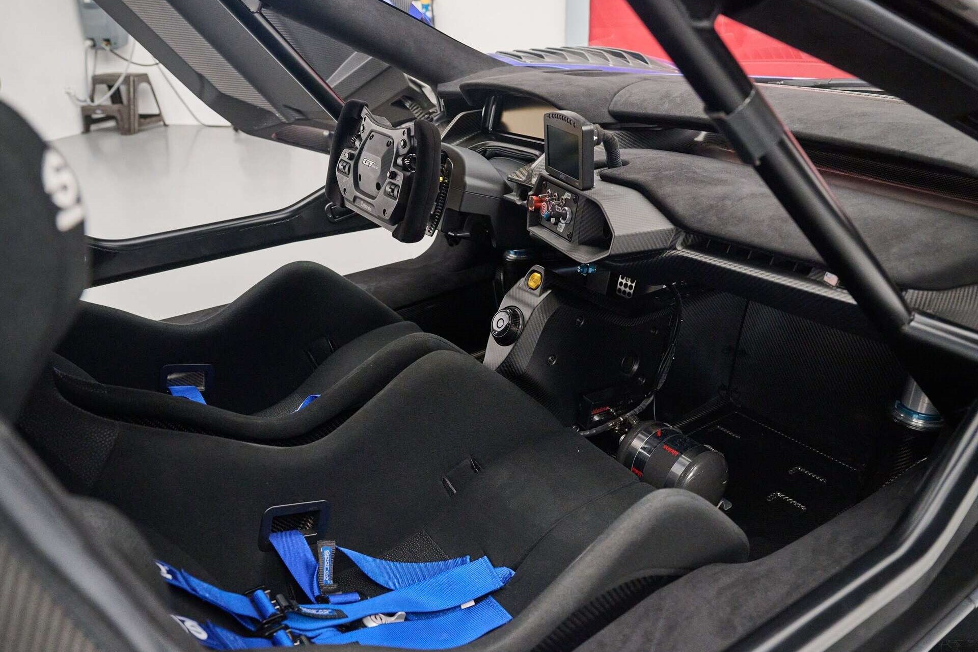 Interior of a blue 2020 Ford GT MK II track-only supercar