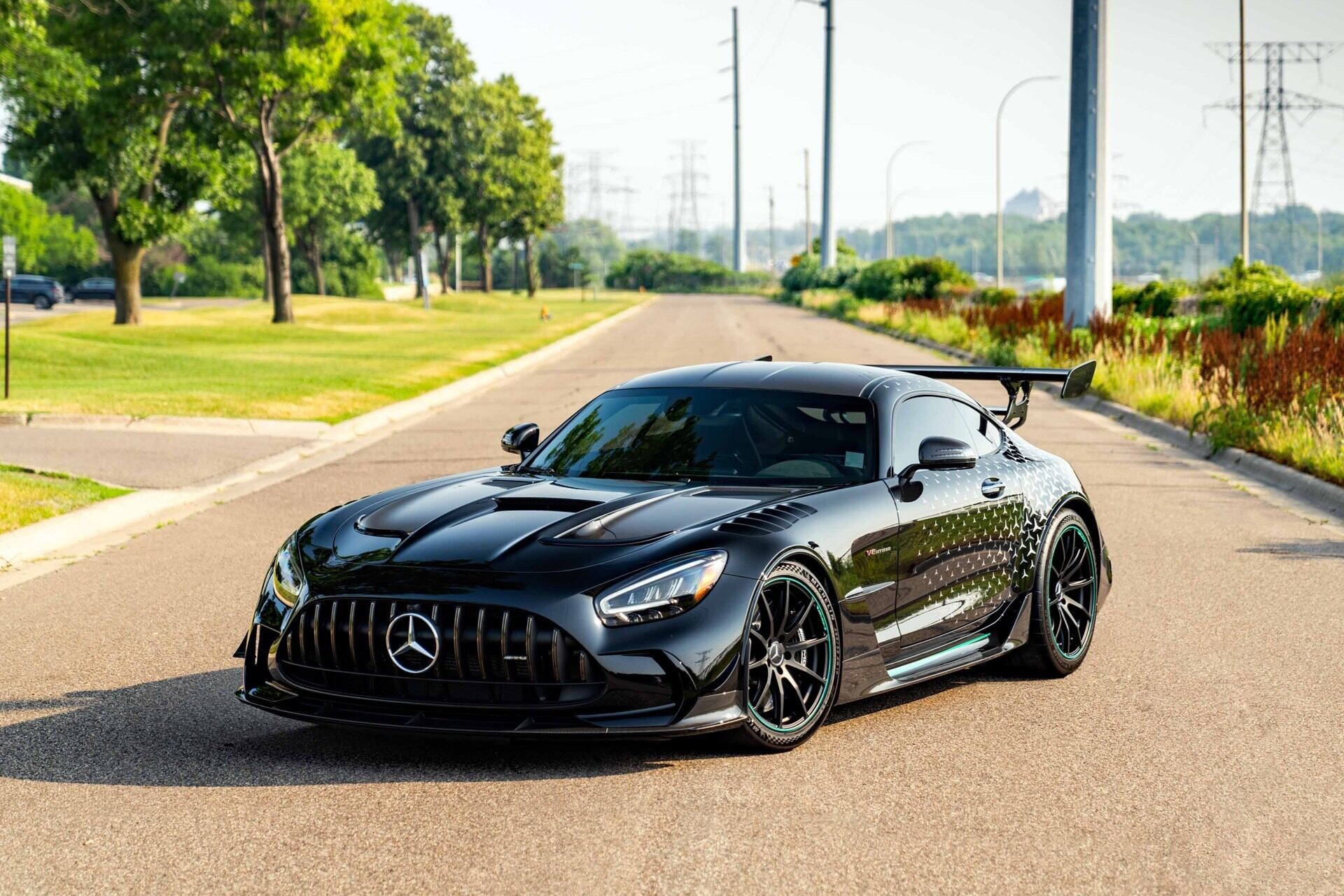 Front-angled view of a 2021 Mercedes-AMG GT Black Series P One Edition