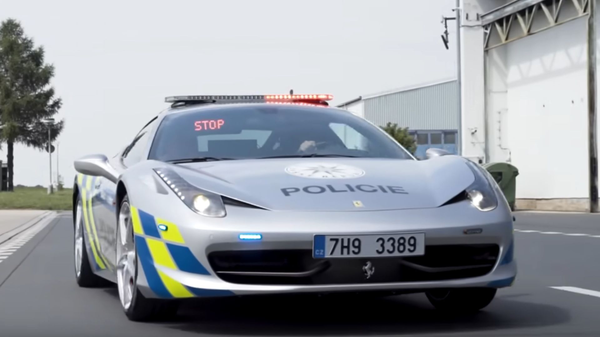 Front-angled view of the Czech Police Ferrari 458 Italia