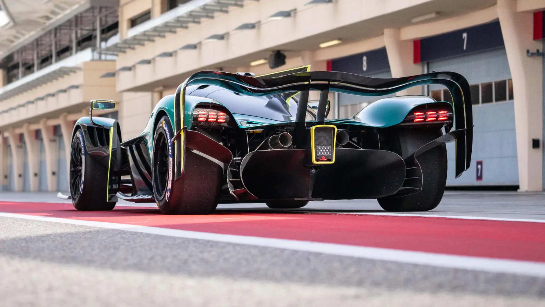 Rear-angled view of the Aston Martin Valkyrie AMR Pro.