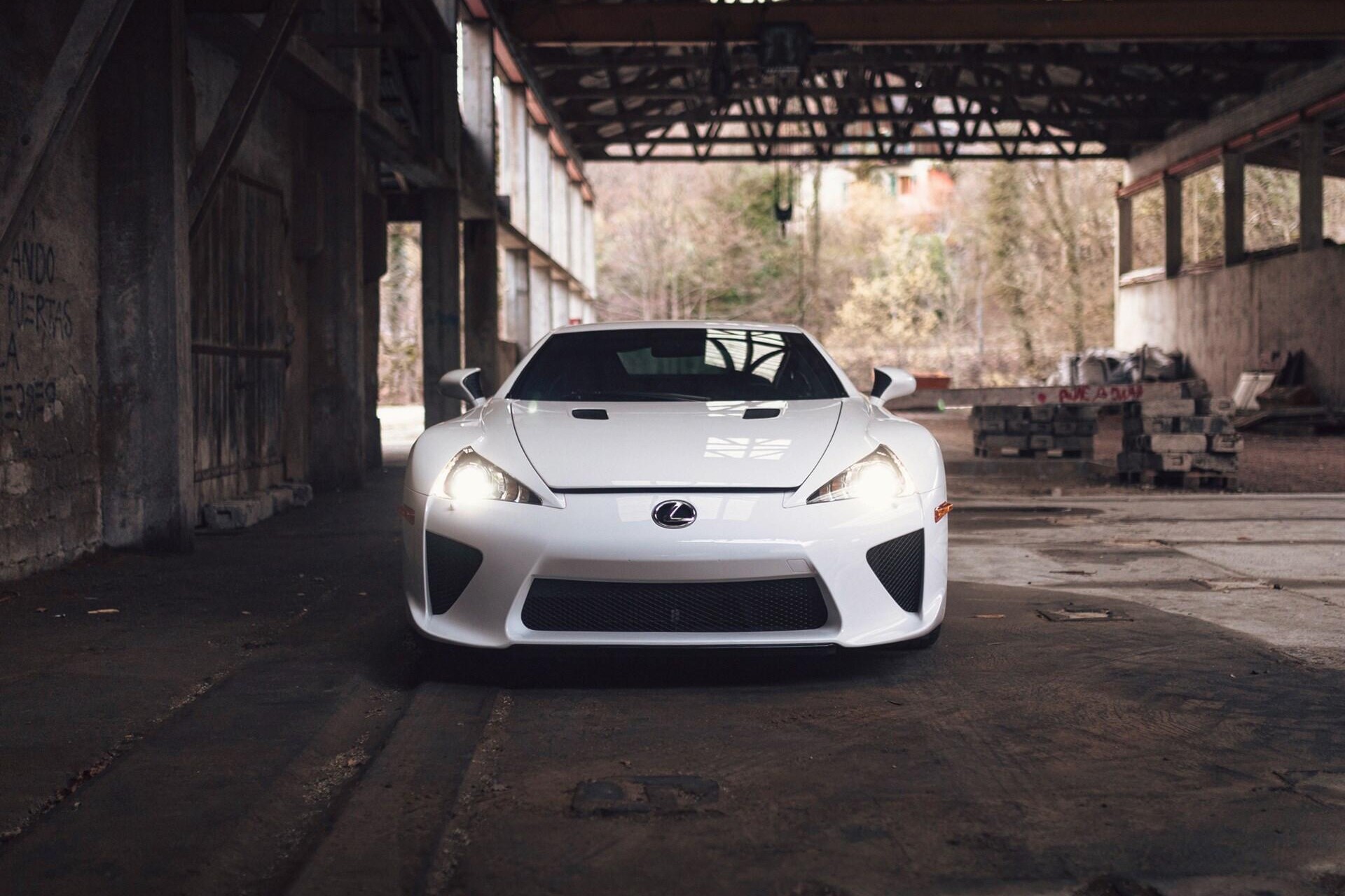 Frontal view of a white 2011 Lexus LFA