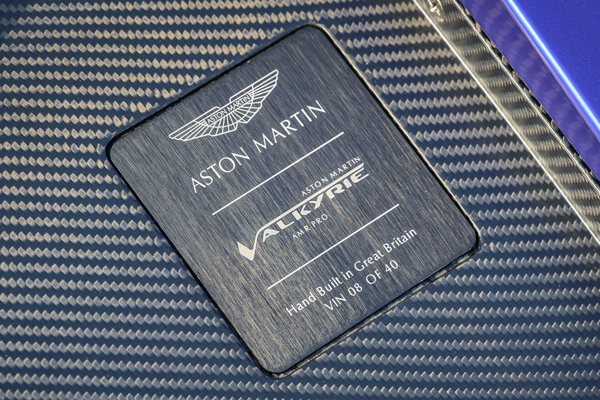 Numbered plaque of the blue 2022 Aston Martin Valkyrie AMR Pro