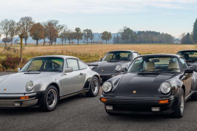 Photo of a quartet of Porsche 911 Turbo 930, 964, 993