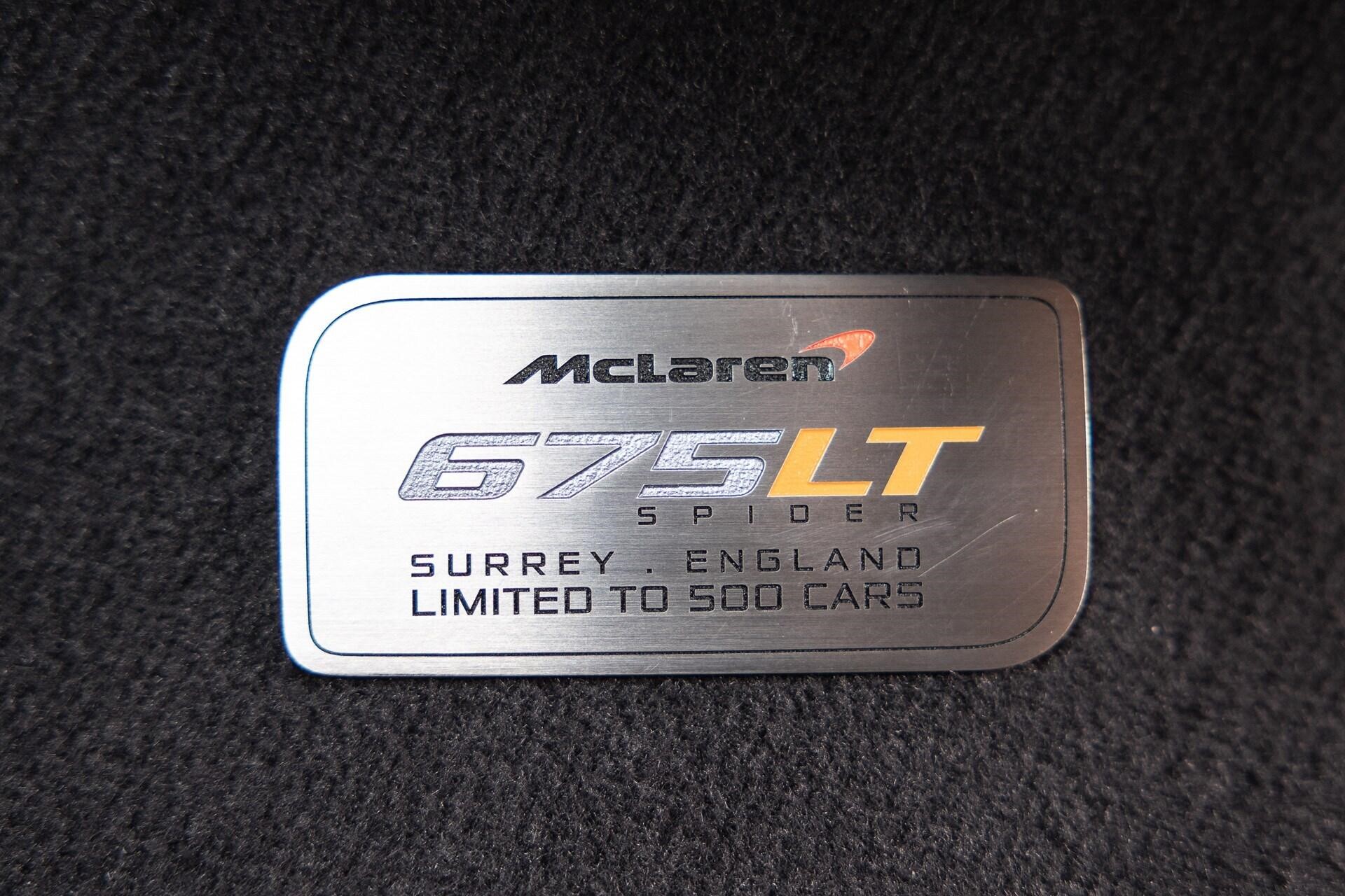 Numbered plaque of a 2017 Chicane Grey McLaren 675LT