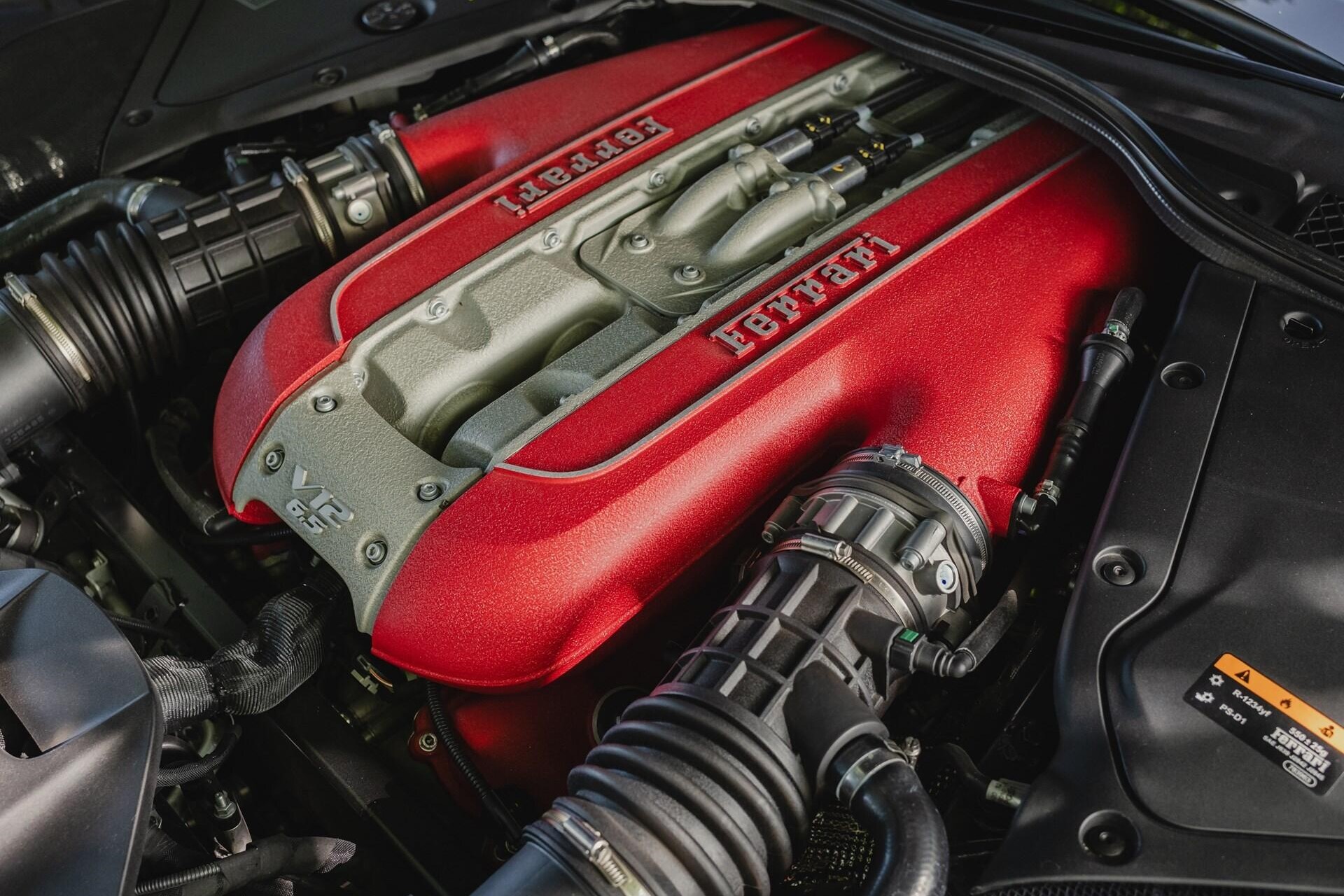 engine of a blue 2020 Ferrari 812 GTS
