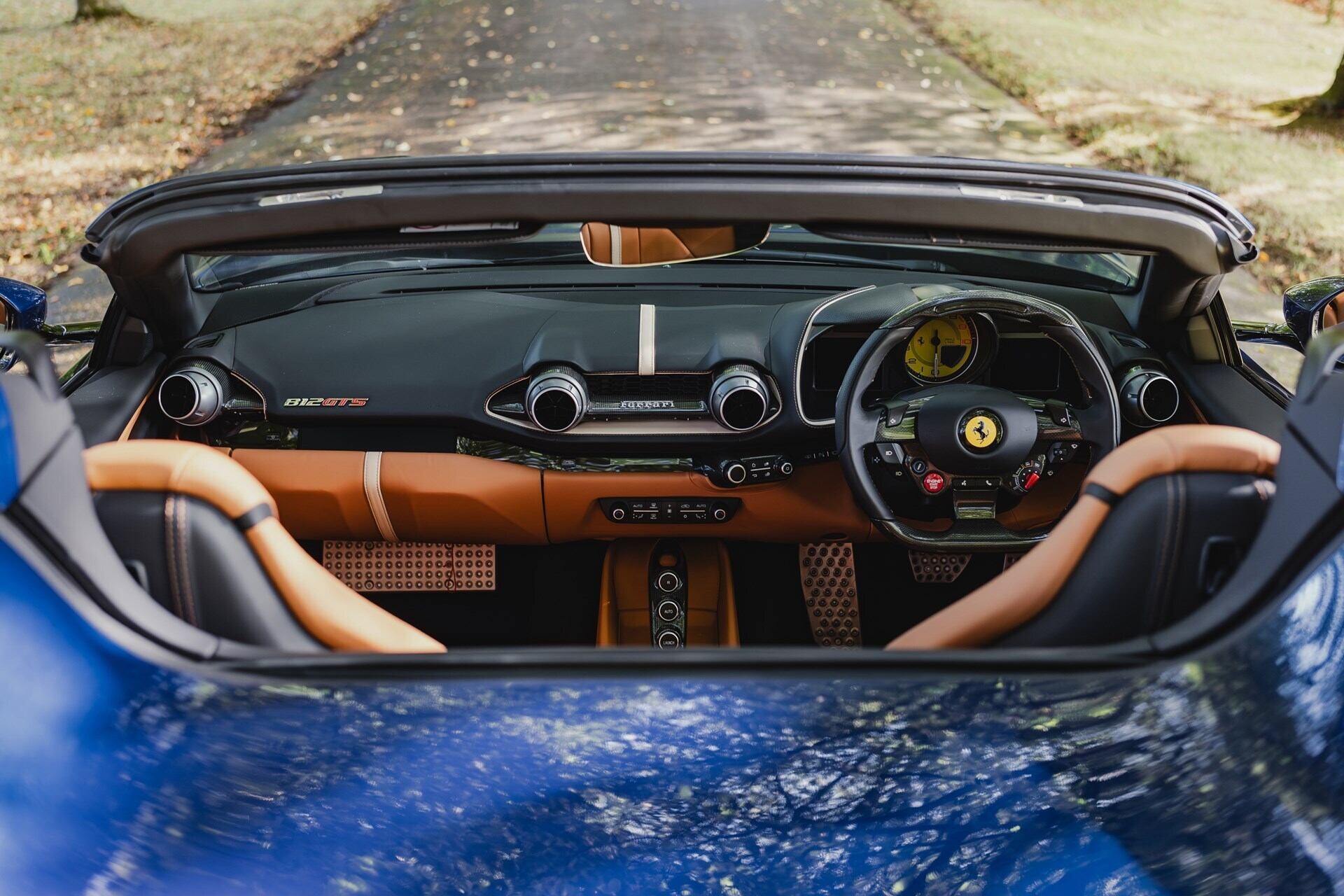Interior of a blue 2020 Ferrari 812 GTS
