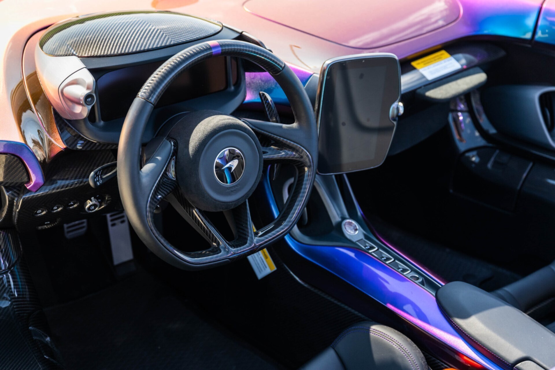 Interior of a purple 2021 McLaren Elva