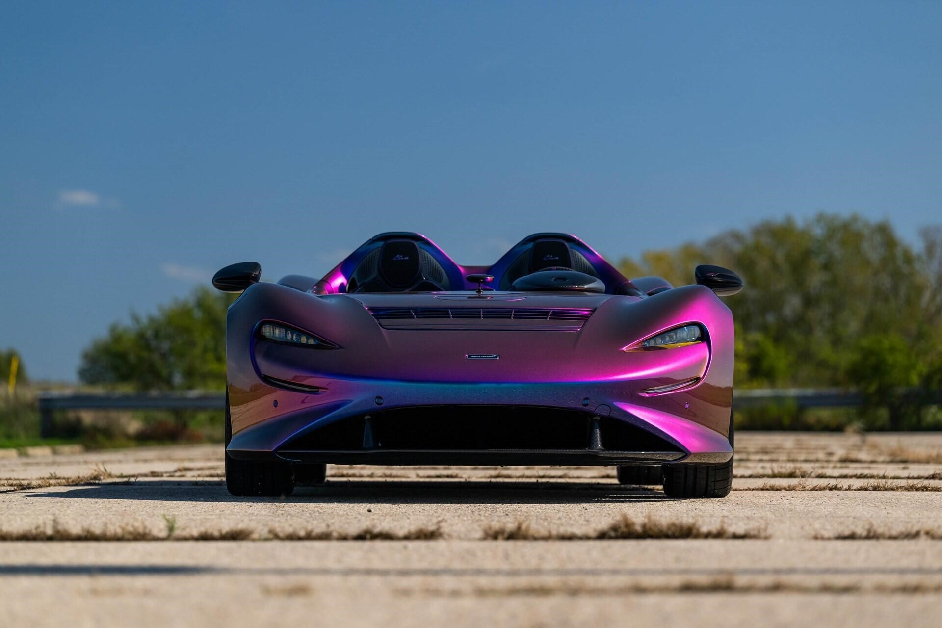 front profile of a purple 2021 McLaren Elva