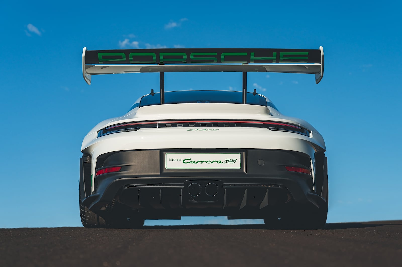 rear view of the 2023 Porsche 911 GT3 RS showing its massive wing