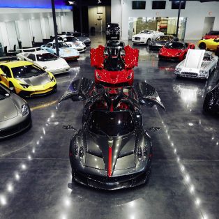 supercars in a garage