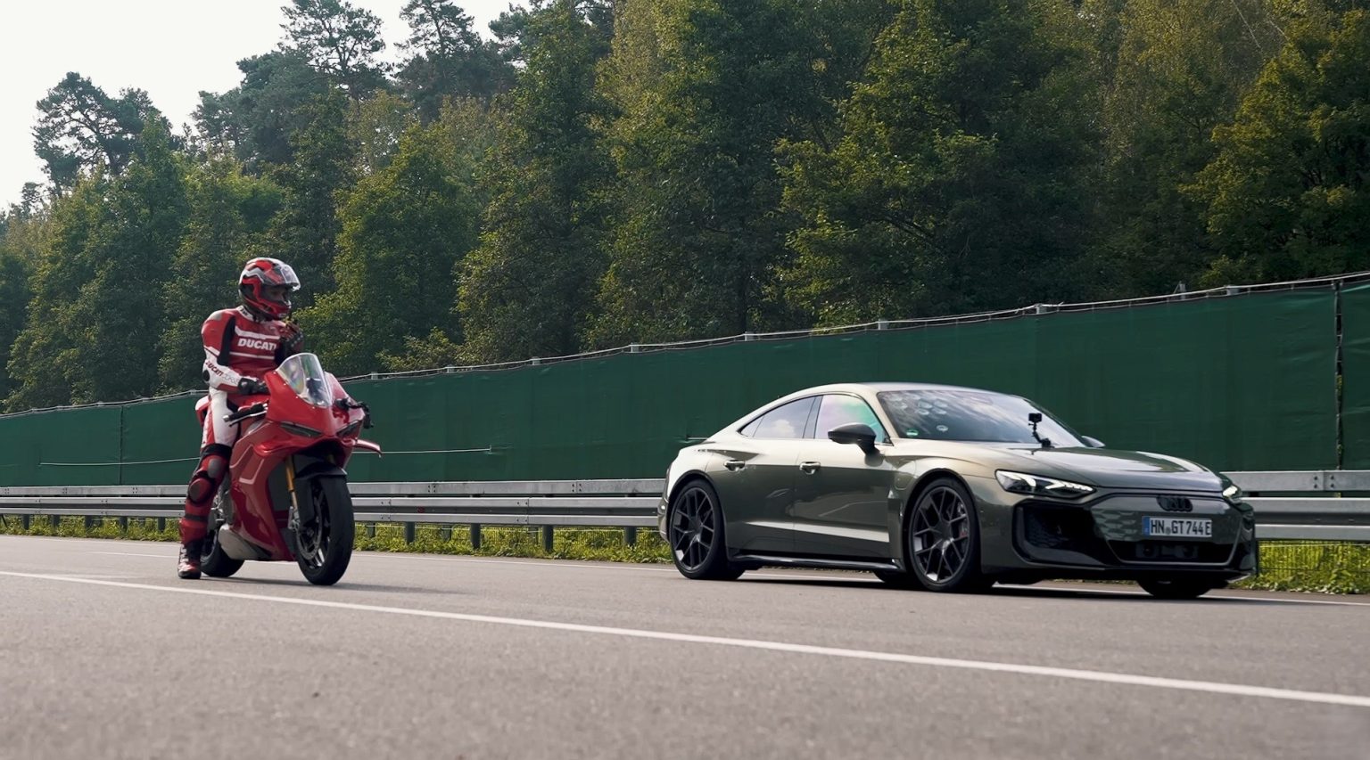 AllElectric Audi RS etron GT Takes on a Ducati Superbike