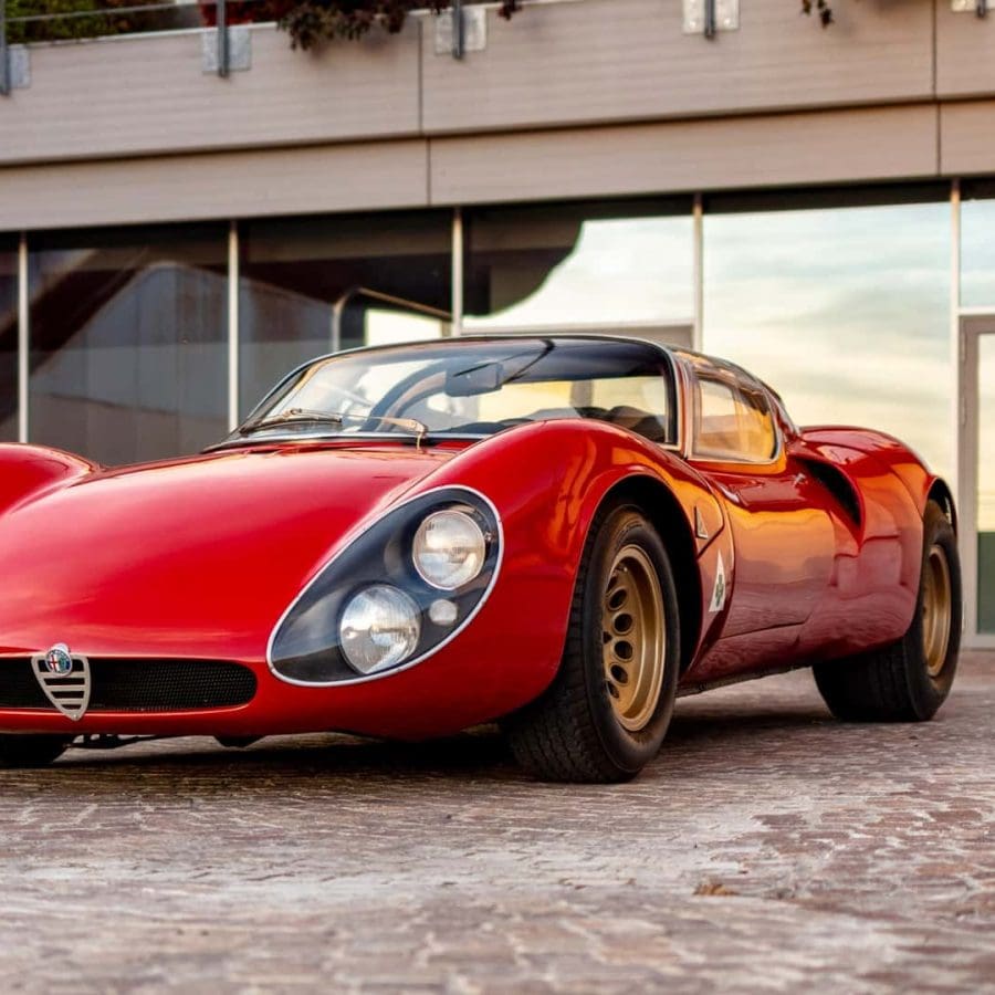 Three-quarter view of a 1967 Alfa Romeo Tipo 33 Stradale