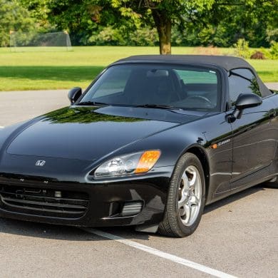 3/4 front view of a 2000 black Honda S2000