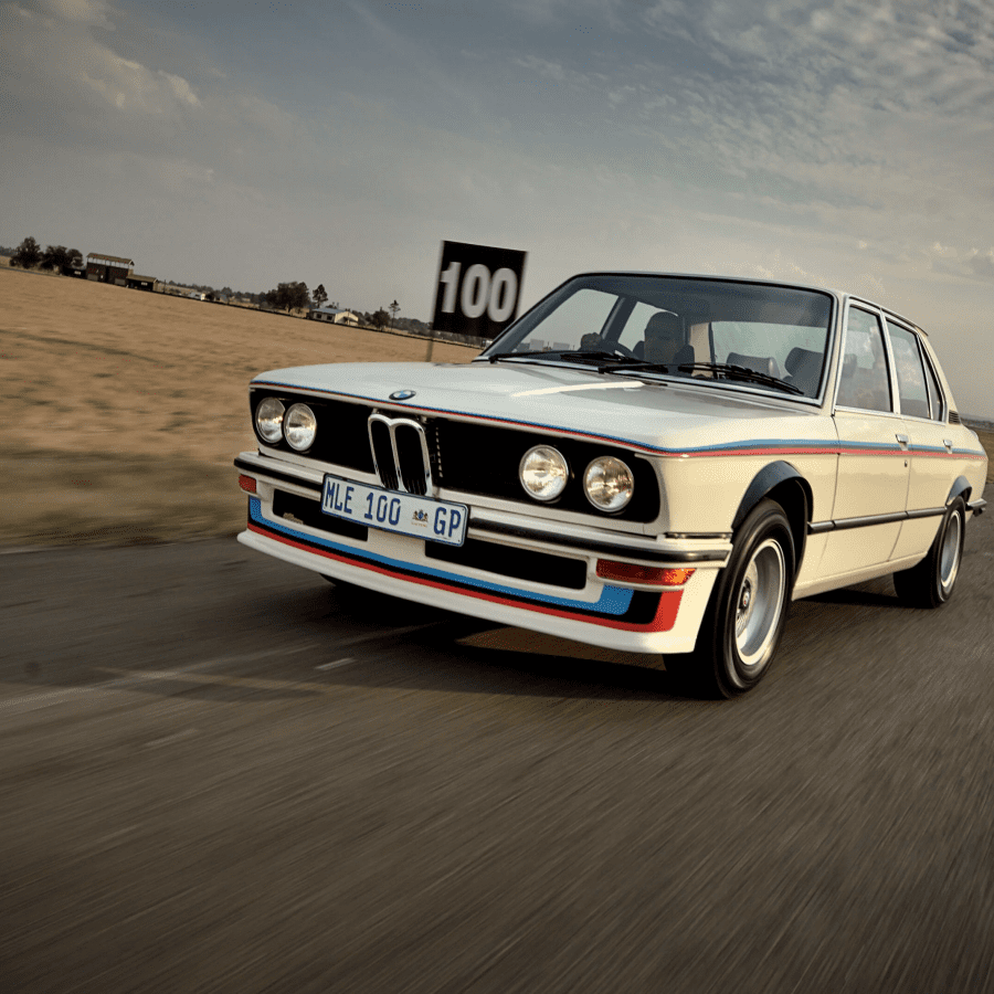 Angled front view of a 1976 BMW 530 MLE South African Homologation
