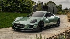 Three-quarter front view of Project V electric sports car