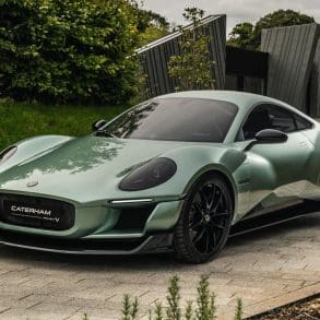 Three-quarter front view of Project V electric sports car