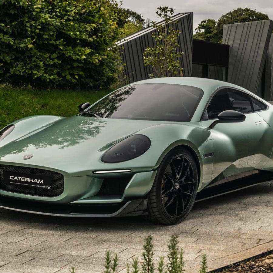 Three-quarter front view of Project V electric sports car